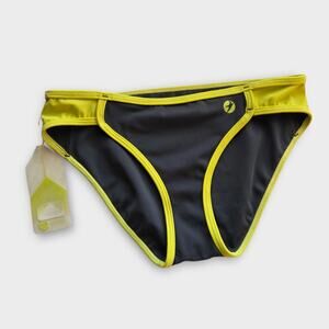 NEW Oiselle Marty Colorblock Bikini Bottom Gray Neon Green Yellow Womens XS